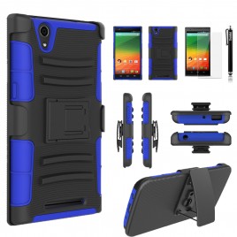 ZTE Zmax Case, Dual Layers [Combo Holster] Case And Built-In Kickstand Bundled with [Premium Screen Protector] Hybird Shockproof And Circlemalls Stylus Pen (Blue)